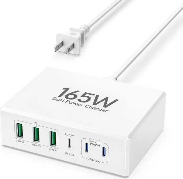 Main image of 165W USB C Charging Station Hub, 6 Port PD GaN Fast Wall Charger Block Type C Laptop Power Adapter Charger Cube Brick for MacBook Pro/Air,iPad Pro,iPhone 13 14 15 16 17, AirPods4watch10 ultra2