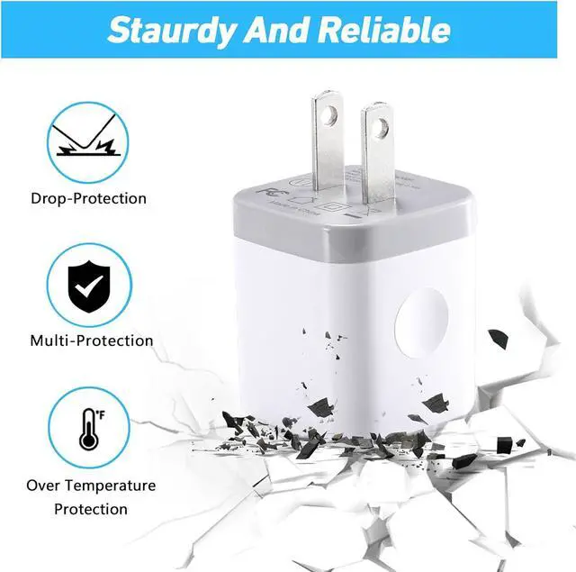 Alt view image 6 of 7 - USB Wall Charger 4-Pack 2.1A Dual Port USB Cube Power Adapter Charger Plug Charging Blocks Brick for iPhone 16e/16/15/14/13/12/11/XS/X/8/7/6 Plus Watch Series/Ultra Galaxy Moto Android