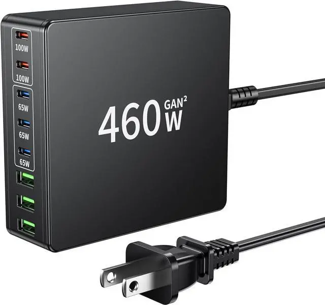 Main image of USB C Charger 460W Fast GAN Charger Block 8 Port Charging Station Hub Brick Dual PD PPS 100W Laptop Charger Compatible with  HP MacBook Pro/Air/All iPad iPhone 16 15/14/13/Pro Max/Galaxy Note