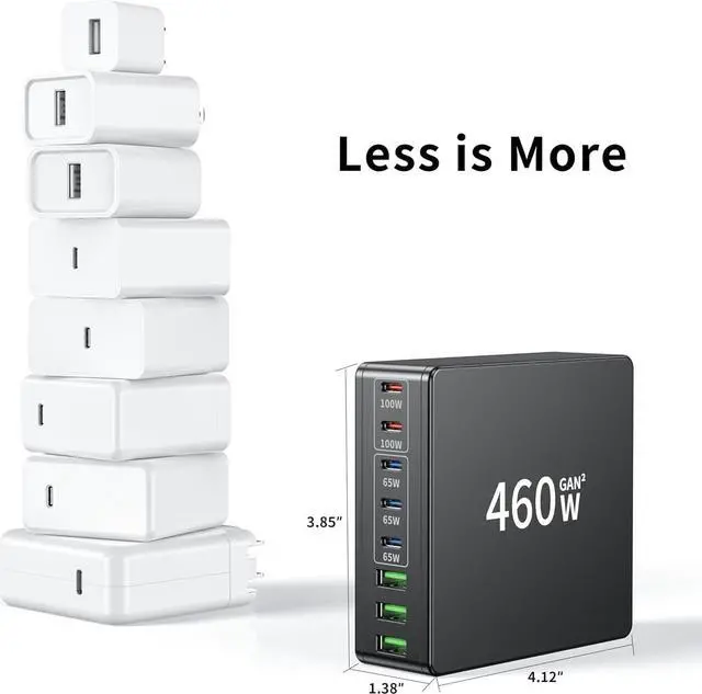 Alt view image 5 of 6 - USB C Charger 460W Fast GAN Charger Block 8 Port Charging Station Hub Brick Dual PD PPS 100W Laptop Charger Compatible with  HP MacBook Pro/Air/All iPad iPhone 16 15/14/13/Pro Max/Galaxy Note