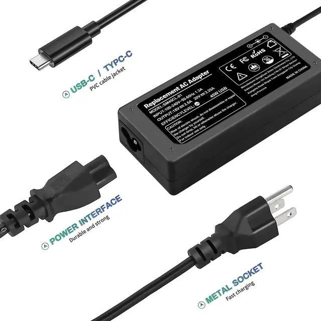 Alt view image 3 of 6 - Chromebook Charger 45W Fast USB C Laptop Charger for HP Chrome  Yoga Thinkpad   Latitude   Google Pixel  Matebook Computer Replacement Fits Any Type C Tablets & Phones