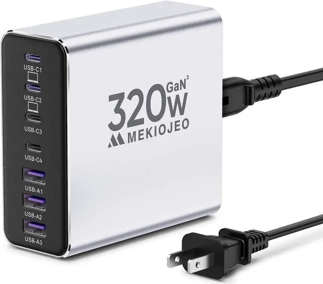 Main image of Aluminum Alloy 320W USB C Charger 7 Port Fast Charging Station 65W USB C Laptop Charger Compatible with MacBook Pro/Air (Silver-4C3A)