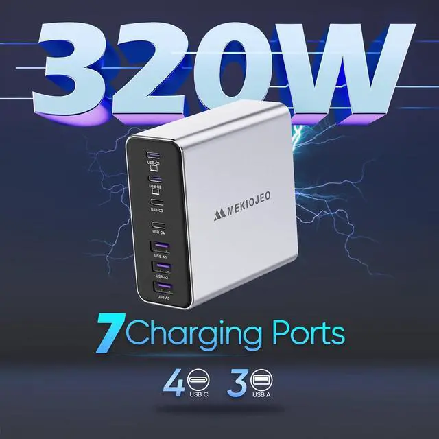 Alt view image 2 of 6 - Aluminum Alloy 320W USB C Charger 7 Port Fast Charging Station 65W USB C Laptop Charger Compatible with MacBook Pro/Air (Silver-4C3A)