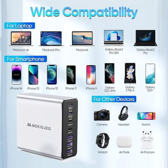 Alt view image 5 of 6 - Aluminum Alloy 320W USB C Charger 7 Port Fast Charging Station 65W USB C Laptop Charger Compatible with MacBook Pro/Air (Silver-4C3A)