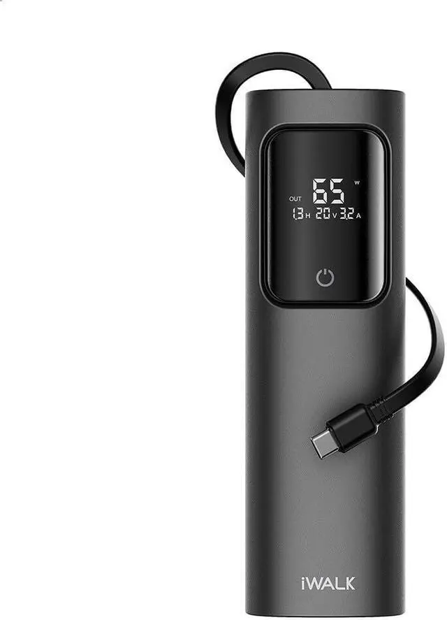 Main image of iWALK Laptop Power Bank, 20000mAh 65W 3-Output Portable Charger with Built-in USB-C Cable, PD QC Fast Charging External Battery Pack for MacBook Pro/Air HP iPhone 15 14 13 12 iPad Samsung Steam Deck