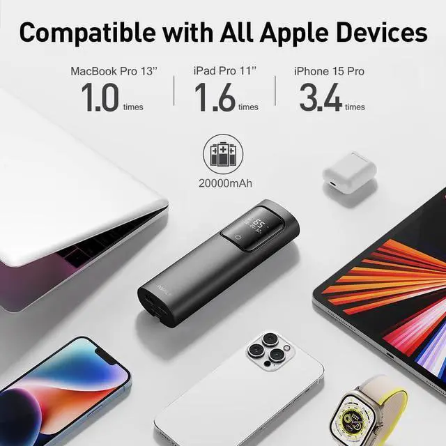 Alt view image 4 of 6 - iWALK Laptop Power Bank, 20000mAh 65W 3-Output Portable Charger with Built-in USB-C Cable, PD QC Fast Charging External Battery Pack for MacBook Pro/Air HP iPhone 15 14 13 12 iPad Samsung Steam Deck