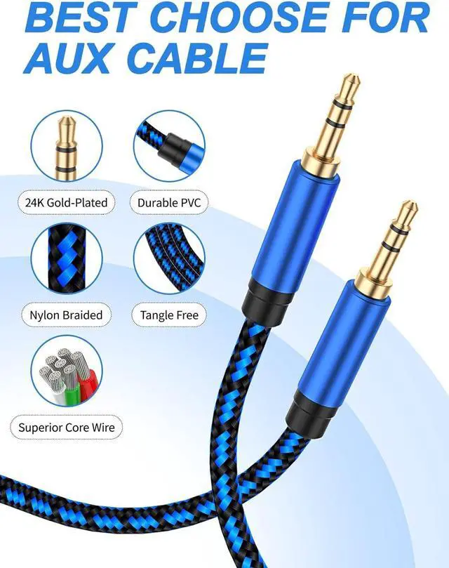 Alt view image 3 of 7 - 2 Pack Aux Cord 6.6 ft/2m - 3.5mm Audio Cable Aux Cable for Car Nylon Braided Audio Cable 3.5mm Male to Male for Headphone Speaker Phone Car Stereo