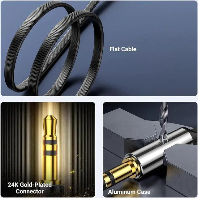 Alt view image 3 of 7 - 3.5mm Audio Cable Stereo Aux Cord 90 Degree Right Angle Compatible with Beats iPhone iPod iPad Tablets Speakers 24K Gold Plated Male to Male Black 3FT
