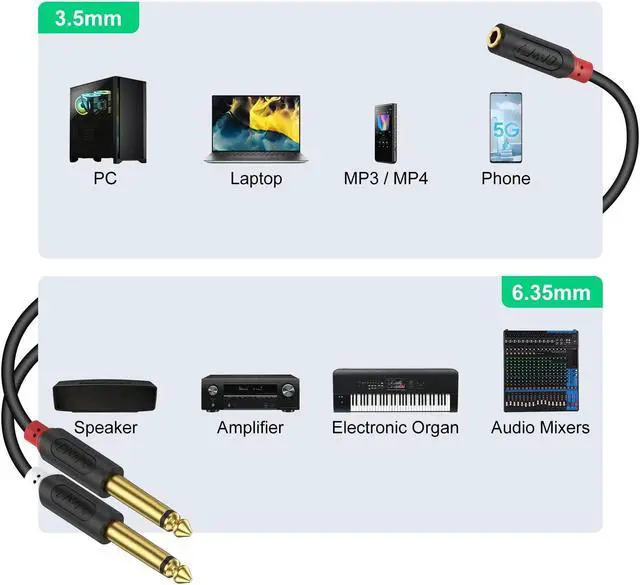 Alt view image 4 of 7 - 3.5mm to Dual 1/4 TS Stereo Breakout Cable Gold Plated Audiowave Series 3.5mm 1/8 inch TRS Female to 2X 6.35mm 1/4 inch TS Male Mono Cable Splitter PVC Shelled Stereo Audio Cable 3 Feet