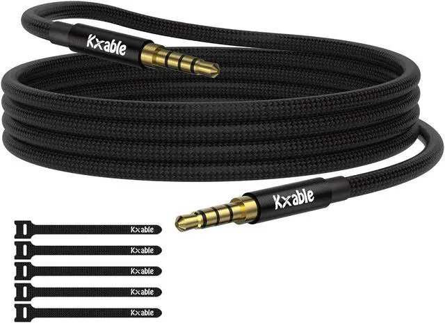 Main image of 3.5mm Audio Cable 4-Pole Hi-Fi Stereo TRRS Aux Jack 15FT Nylon Braided Microphone Compatible 1/8 inch Male to Male Auxiliary Cord Extension for Headphones Car iPad Phone Tablet- Slim