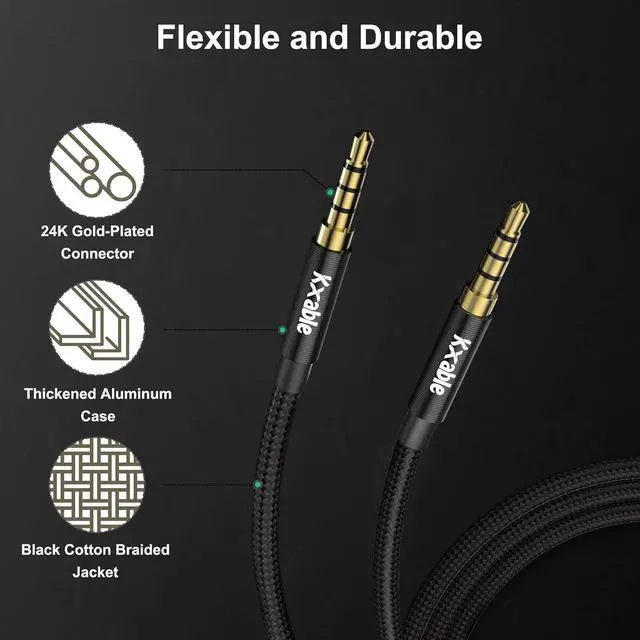 Alt view image 2 of 7 - 3.5mm Audio Cable 4-Pole Hi-Fi Stereo TRRS Aux Jack 15FT Nylon Braided Microphone Compatible 1/8 inch Male to Male Auxiliary Cord Extension for Headphones Car iPad Phone Tablet- Slim