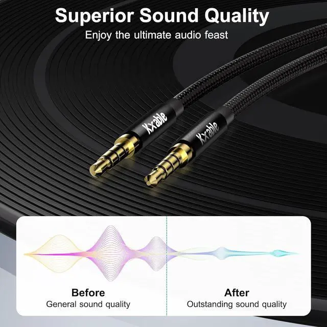 Alt view image 3 of 7 - 3.5mm Audio Cable 4-Pole Hi-Fi Stereo TRRS Aux Jack 15FT Nylon Braided Microphone Compatible 1/8 inch Male to Male Auxiliary Cord Extension for Headphones Car iPad Phone Tablet- Slim