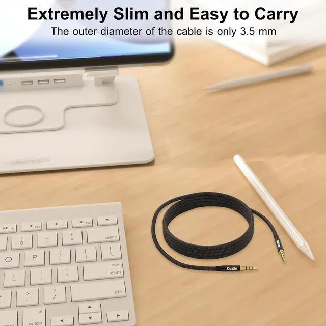 Alt view image 4 of 7 - 3.5mm Audio Cable 4-Pole Hi-Fi Stereo TRRS Aux Jack 15FT Nylon Braided Microphone Compatible 1/8 inch Male to Male Auxiliary Cord Extension for Headphones Car iPad Phone Tablet- Slim