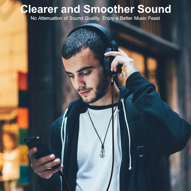 Alt view image 6 of 7 - 3.5mm Audio Cable 4-Pole Hi-Fi Stereo TRRS Aux Jack 15FT Nylon Braided Microphone Compatible 1/8 inch Male to Male Auxiliary Cord Extension for Headphones Car iPad Phone Tablet- Slim