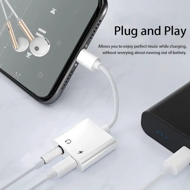 Alt view image 2 of 7 - 2 Pack  Mfi Certified Lightning to 3.5 mm Headphone Jack Adapter for iphone Dongle Aux Cord 2 in 1 Charger and Aux Audio Splitter Adapter Compatible with iphone 14 13 12 11 X