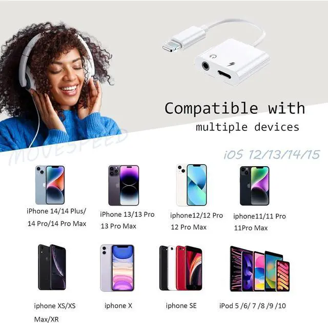 Alt view image 3 of 7 - 2 Pack  Mfi Certified Lightning to 3.5 mm Headphone Jack Adapter for iphone Dongle Aux Cord 2 in 1 Charger and Aux Audio Splitter Adapter Compatible with iphone 14 13 12 11 X