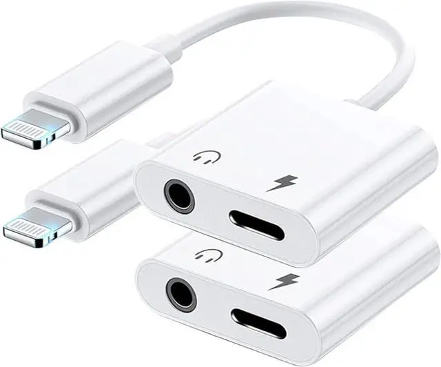 Main image of 2 Pack Headphone Adapter for iPhone [MFi Certified] 2 in 1 Lightning to 3.5mm AUX Audio + Charger Dongle Splitter support for iPhone 14/13/12/11/XS/XR/X 8/iPad Support All iOS System