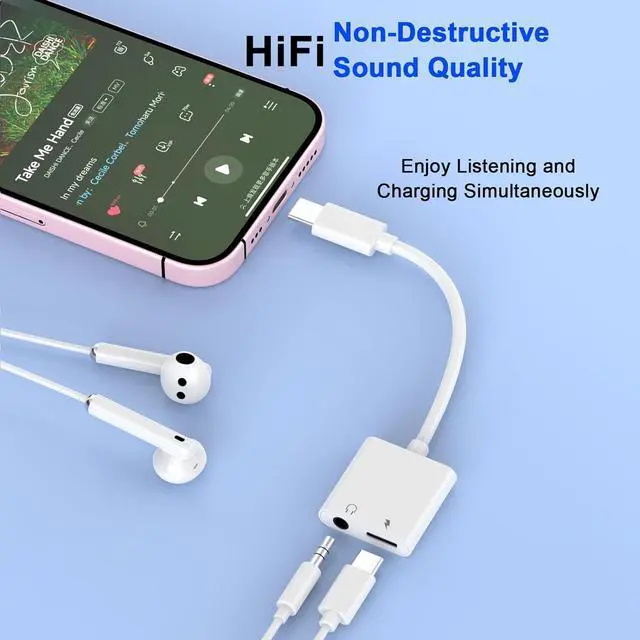 Alt view image 6 of 7 - Headphone Adapter for iPhone - 2 Pack USB Type C to Aux Audio Jack Adapter with PD 60W Fast Charging Dongle for iPhone 16/16 Plus Max/15/15 Plus Max iPad Pro