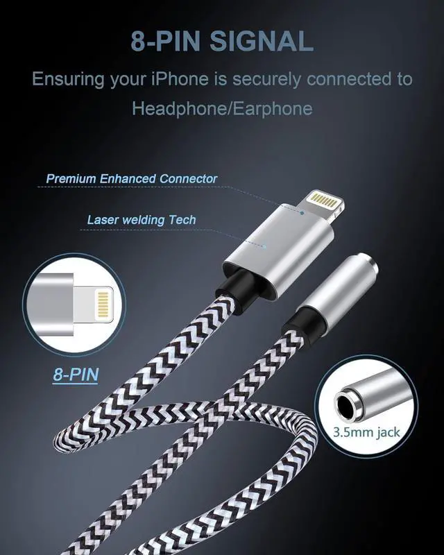 Alt view image 2 of 7 - 2Pack iPhone headphone Adapter [ MFi Certified] Lightning to 3.5mm Headphone/Earphone Audio Aux Jack Adapter iPhone Aux Adapter Dongle for iPhone 14 13 12 11 Pro Max Plus Mini XR XS 8 iPad iPod