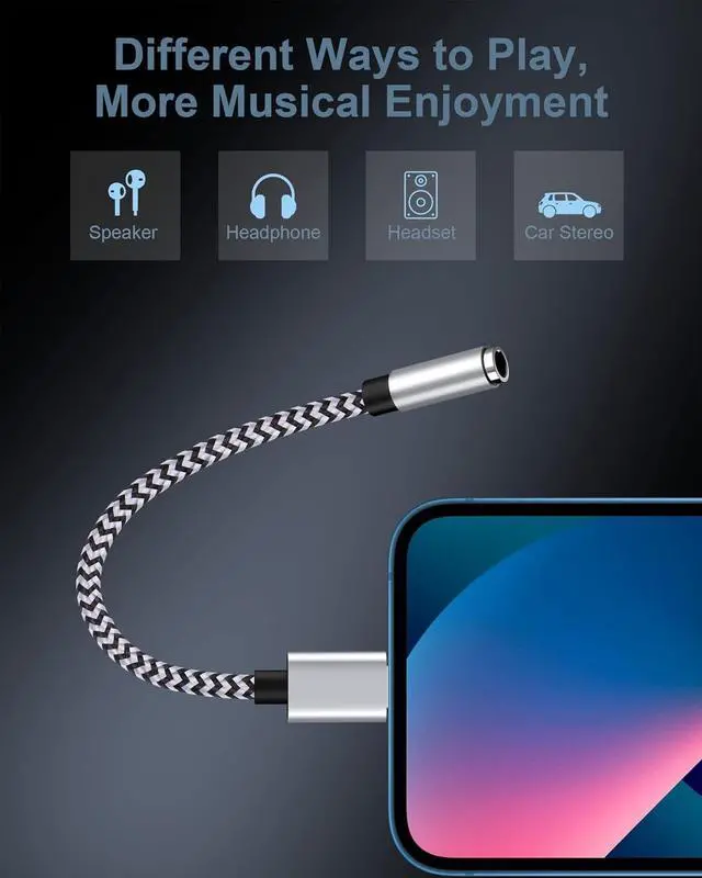 Alt view image 3 of 7 - 2Pack iPhone headphone Adapter [ MFi Certified] Lightning to 3.5mm Headphone/Earphone Audio Aux Jack Adapter iPhone Aux Adapter Dongle for iPhone 14 13 12 11 Pro Max Plus Mini XR XS 8 iPad iPod