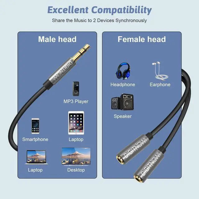 Alt view image 4 of 6 - Headphone Splitter 3.5mm Extension Cable Audio Stereo Y Splitter (Hi-Fi Sound) 3.5mm Male to Female Dual Headset Jack Adapter for iPhone  Tablet Laptop PS4 Switch & More