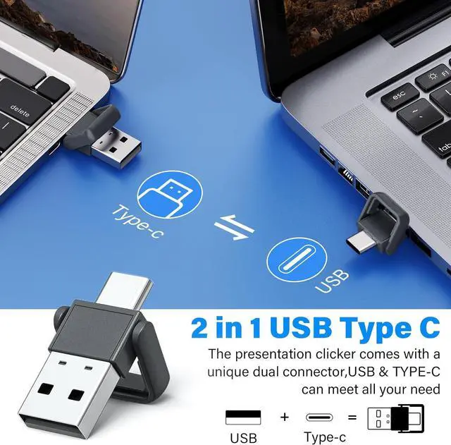Alt view image 5 of 7 - 2-in-1 USB Type C Presentation Clicker Rechargeable Wireless Presenter Remote Clicker for PowerPoint Presentations Pointer for Presentations Slide Advancer with Volume Control for Mac Computer PPT
