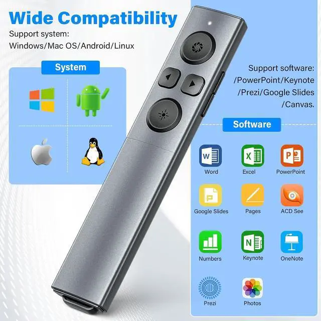 Alt view image 6 of 7 - 2-in-1 USB Type C Presentation Clicker Rechargeable Wireless Presenter Remote Clicker for PowerPoint Presentations Pointer for Presentations Slide Advancer with Volume Control for Mac Computer PPT