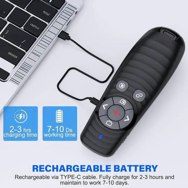 Alt view image 6 of 7 - Presentation Clicker Wireless Presenter Remote Clicker for 2-in-1 USB Type C Powerpoint Clicker with Pointer Rechargeable Presentation Pointer PPT Slide Advancer for Mac/Google Slide/Keynote