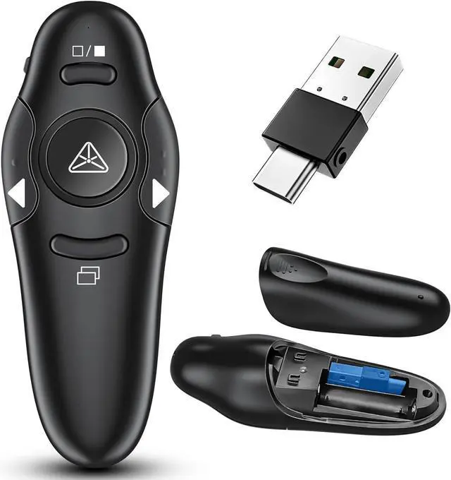 Main image of 2-in-1 USB Type C Presentation Clicker Wireless Presenter Remote Clicker for PowerPoint Presentations with Laser Pointer RF 2.4GHz USB C PowerPoint Clicker Slide Advancer for Computer/Mac/Laptop
