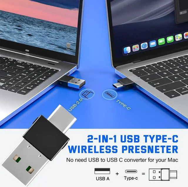 Alt view image 2 of 7 - 2-in-1 USB Type C Presentation Clicker Wireless Presenter Remote Clicker for PowerPoint Presentations with Laser Pointer RF 2.4GHz USB C PowerPoint Clicker Slide Advancer for Computer/Mac/Laptop