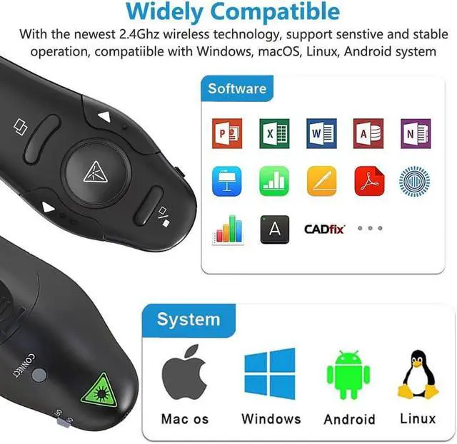 Alt view image 5 of 7 - Presentation Clicker for PowerPoint Presentation Remote RF 2.4GHz Wireless Presenter Remote USB Google Slide Advancer PPT PowerPoint Clicker for Mac Keynote Computer Laptop (Black)