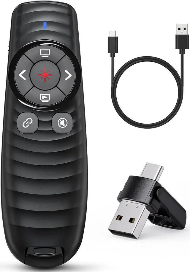 Main image of Presentation Clicker Wireless 2-in-1 USB/Type C Rechargeable Presenter Remote Control for PowerPoint PPT Clicker Red Laser Pointer Slide Advancer RF2.4GHz (Red Light USB C Rechargeable)
