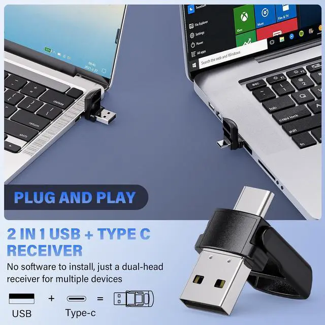 Alt view image 2 of 7 - Presentation Clicker Wireless 2-in-1 USB/Type C Rechargeable Presenter Remote Control for PowerPoint PPT Clicker Red Laser Pointer Slide Advancer RF2.4GHz (Red Light USB C Rechargeable)