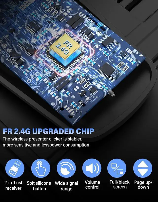 Alt view image 3 of 7 - Presentation Clicker Wireless 2-in-1 USB/Type C Rechargeable Presenter Remote Control for PowerPoint PPT Clicker Red Laser Pointer Slide Advancer RF2.4GHz (Red Light USB C Rechargeable)