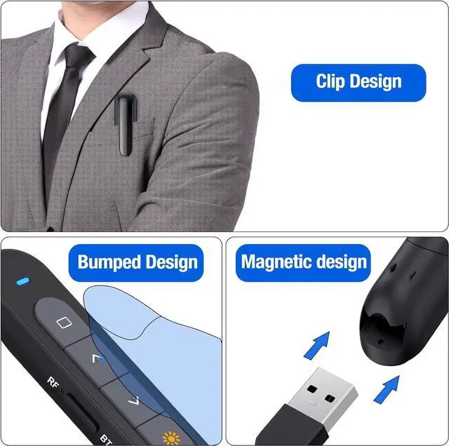Alt view image 6 of 7 - Presentation Clicker with Bluetooth and RF 2.4GHz Dual Modes Red Light Wireless Presenter Remote Control for Powerpoint Presentations Pointer Slide Clicker for Mac Computer Powered by AAA