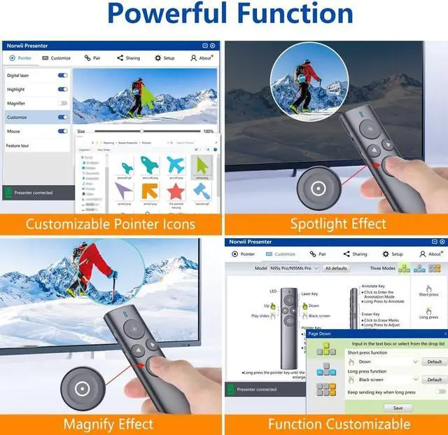 Alt view image 2 of 7 - NORWII Highlight Presentation Remote with Digital Laser for TV LED LCD Screen Dual Laser Presentation Clicker for Powerpoint Presentation Wireless Presenter Clicker with mouse N95s Pro 32G USB Disk