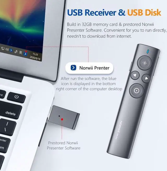 Alt view image 5 of 7 - NORWII Highlight Presentation Remote with Digital Laser for TV LED LCD Screen Dual Laser Presentation Clicker for Powerpoint Presentation Wireless Presenter Clicker with mouse N95s Pro 32G USB Disk