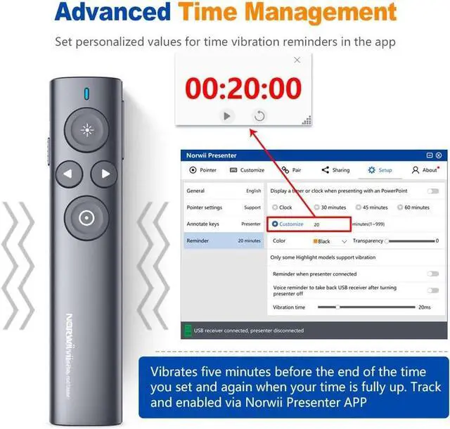 Alt view image 6 of 7 - NORWII Highlight Presentation Remote with Digital Laser for TV LED LCD Screen Dual Laser Presentation Clicker for Powerpoint Presentation Wireless Presenter Clicker with mouse N95s Pro 32G USB Disk