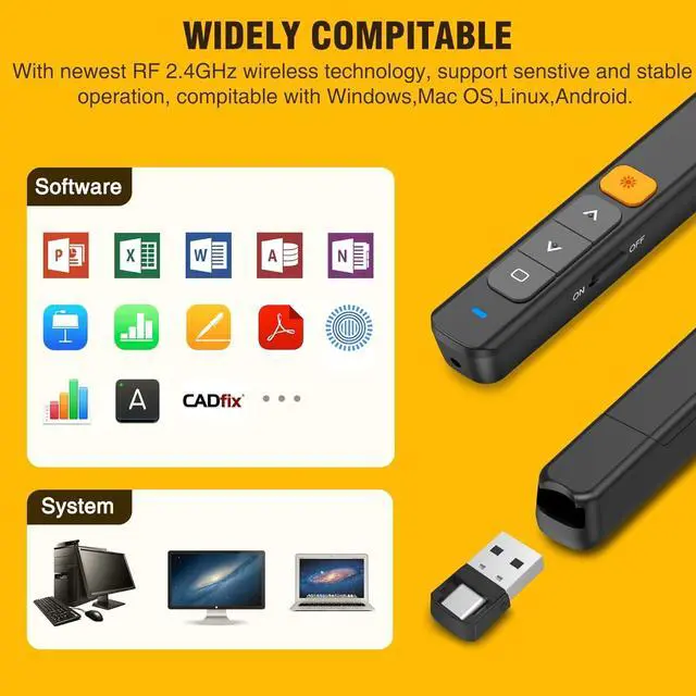 Alt view image 4 of 7 - 2-in-1 USB Type C Wireless Presenter Remote Hyperlink Volume Control Presentation Clicker for PPT Clicker RF 2.4GHz Presentation Remote Slide Advancer for PowerPoint Mac Laptop Keynote.