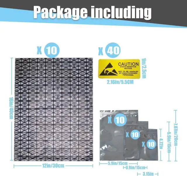 Alt view image 2 of 7 - 40pcs Mixed 4 Size Open Top Antistatic Bag and Resealable Antistatic Bags ESD Shielding Bag for Motherboard Hard Drive Video Card LCD Screen with Anti-Static Labels(Assorted Sizes)