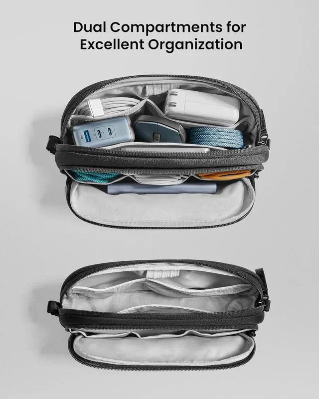 Alt view image 2 of 7 - Electronic Organizer Travel Case Water Resistant Dual Compartment Tech Pouch Cable Organization Storage Bag for Charger Cord Phone Hard Drive Power Bank Accessories Travel Essentials