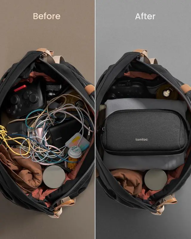 Alt view image 3 of 7 - Electronic Organizer Travel Case Water Resistant Dual Compartment Tech Pouch Cable Organization Storage Bag for Charger Cord Phone Hard Drive Power Bank Accessories Travel Essentials