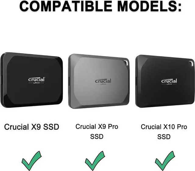 Alt view image 2 of 7 - Hard Drive Carrying Case for Crucial X9 / X9 Pro / X10 Pro Portable SSD 1TB 2TB 4TB USB 3.2 External Solid State Drives Shockproof Water Repellent Storage Travel Bag Black+ Black