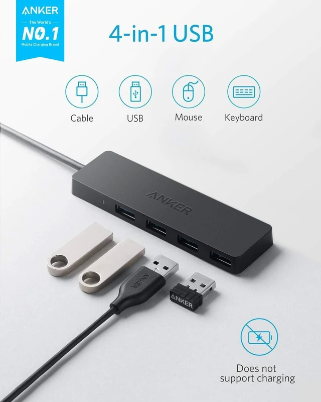 Alt view image 2 of 6 - USB Hub 4-in-1 USB Splitter 4 USB-A Ports with 5Gbps Data Transfer