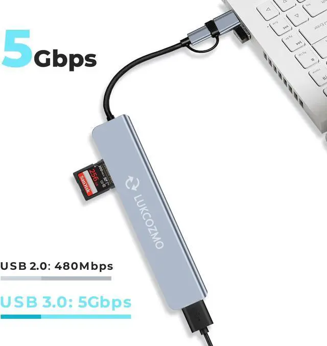 Alt view image 2 of 6 - USB Hub USB C Hub USB Splitter 7 in 1 USB Extender with 4 USB Port 1 USBC Port TF/SD Card Reader Audio Output Compatible with MacBook/Pad Pro/Dell/HP Laptop/Phones