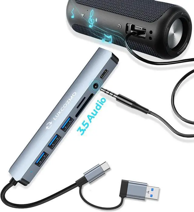 Alt view image 6 of 6 - USB Hub USB C Hub USB Splitter 7 in 1 USB Extender with 4 USB Port 1 USBC Port TF/SD Card Reader Audio Output Compatible with MacBook/Pad Pro/Dell/HP Laptop/Phones