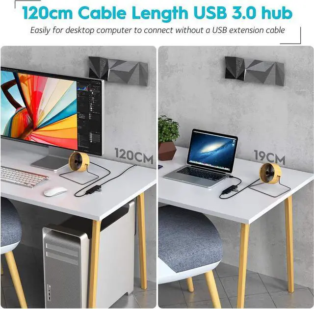 Alt view image 4 of 7 - USB Hub 3.0 Splitter with 4ft Extension Long Cable Cord 4-Port Ultra-Slim Multiport Expander for Desktop Computer PC Laptop Chromebook Mac Mini iMac PS4 Flash Drive Data and More