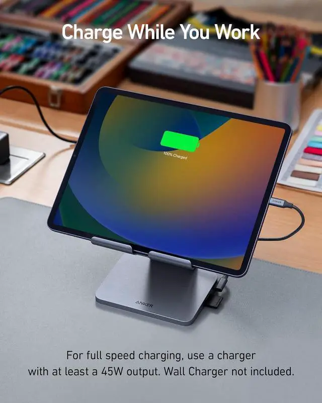 Alt view image 4 of 7 - Anker 551 8-in-1 iPad USB C Hub, with Foldable Tablet Stand, Power Delivery Input, 4K HDMI, 2 USB-A Data Ports, 3.5 mm AUX, and microSD/SD Card Slots, for iPad Pro and More USB-C Tablets