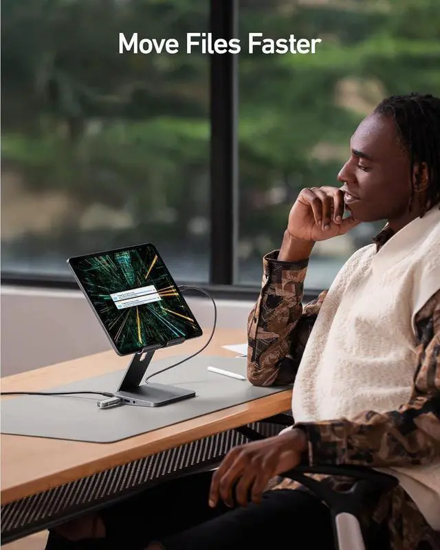 Alt view image 6 of 7 - Anker 551 8-in-1 iPad USB C Hub, with Foldable Tablet Stand, Power Delivery Input, 4K HDMI, 2 USB-A Data Ports, 3.5 mm AUX, and microSD/SD Card Slots, for iPad Pro and More USB-C Tablets