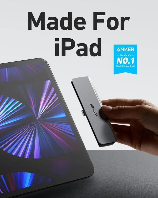 Alt view image 2 of 7 - Anker USB C Hub for iPad, 541 USB-C Hub (6-in-1), with 4K HDMI Port, Multi-Function USB-C Port, USB-A Data Port, SD and microSD Card Slots, and 3.5 mm Audio Jack (Gray)